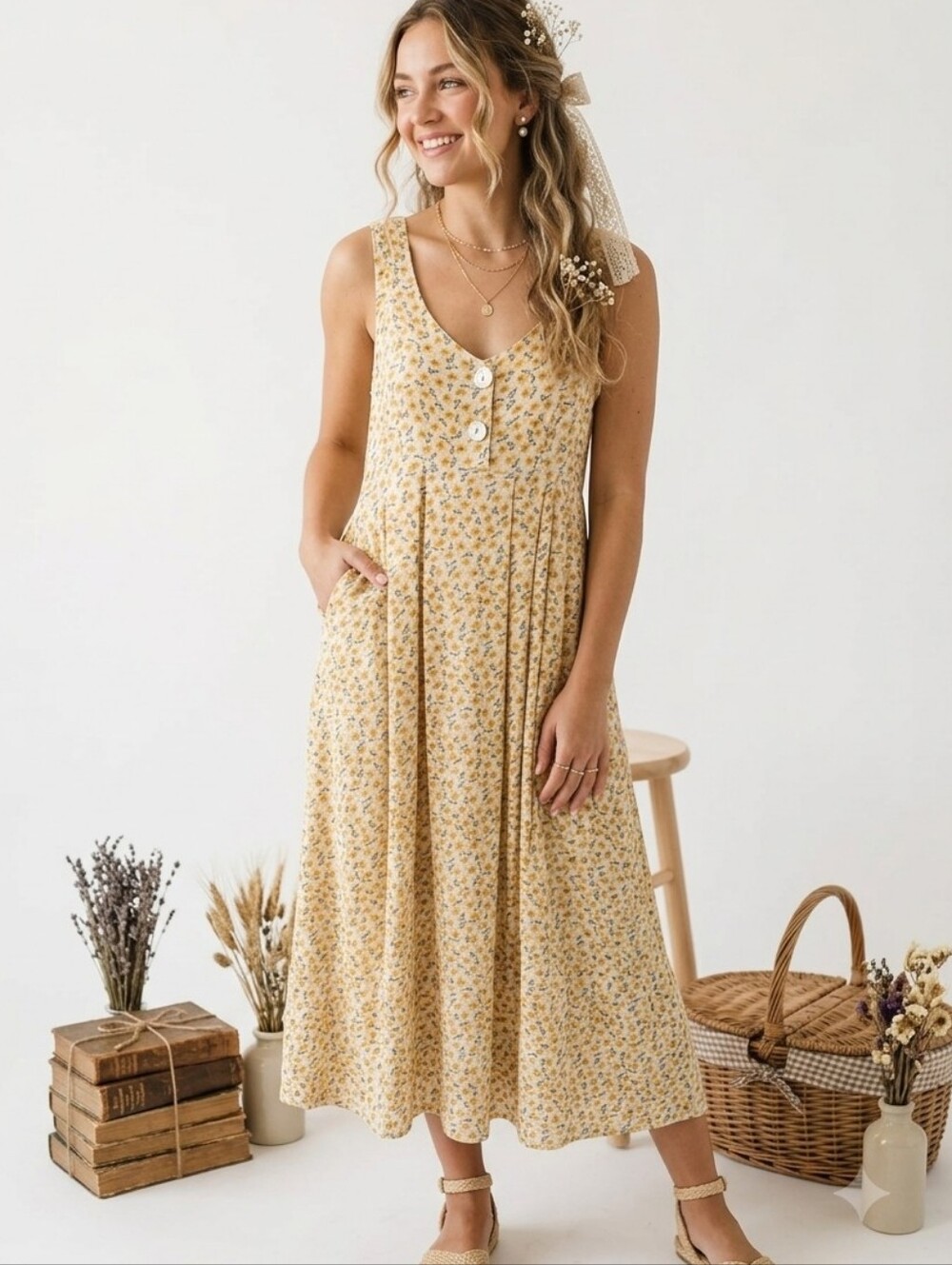 Vintage Express Floral Maxi Dress Cottagecore 90s Prairie, Cabincore, Boho S